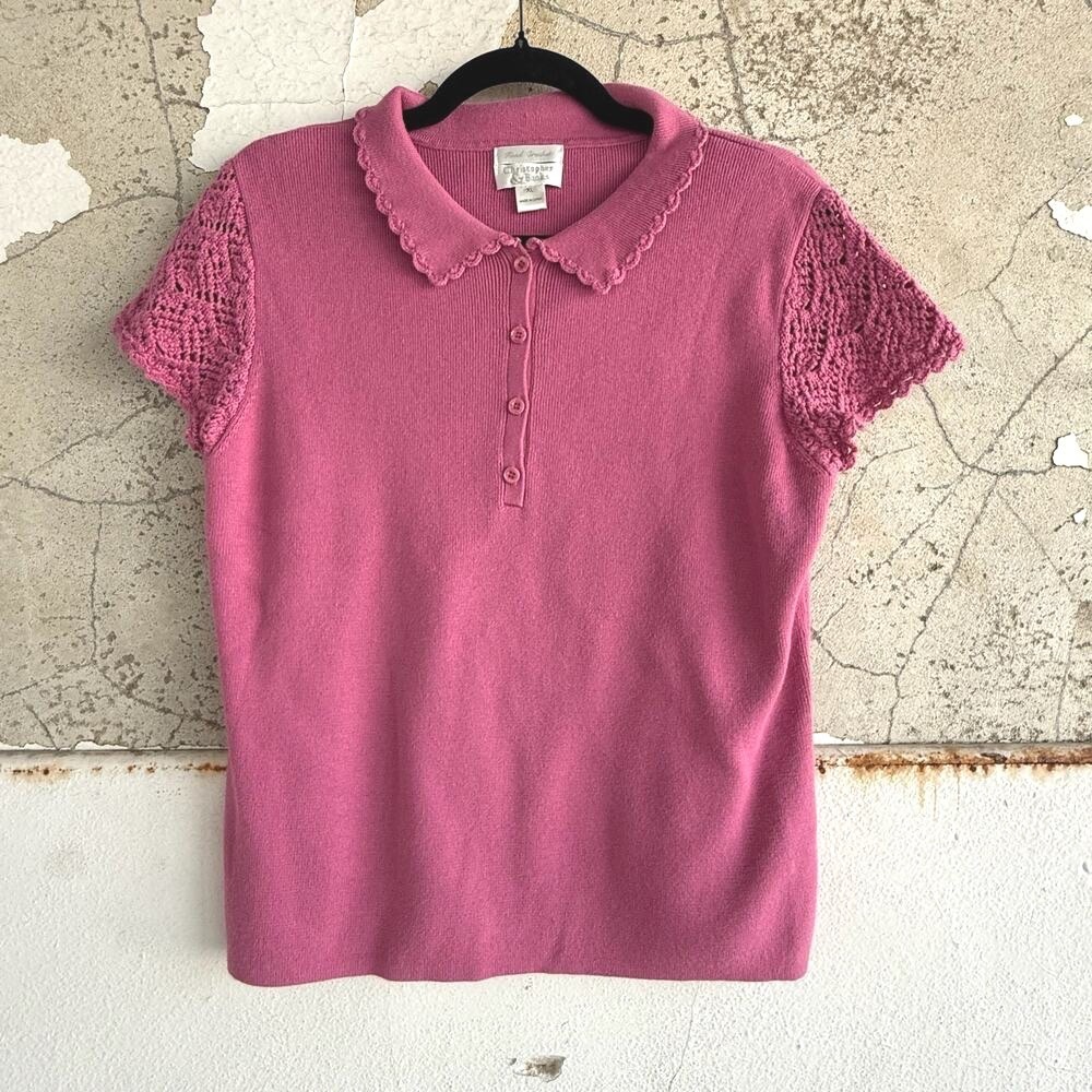 Vintage Polo Shirt Christopher Banks Crotchet Knit Polo XL Preppy Cottagecore